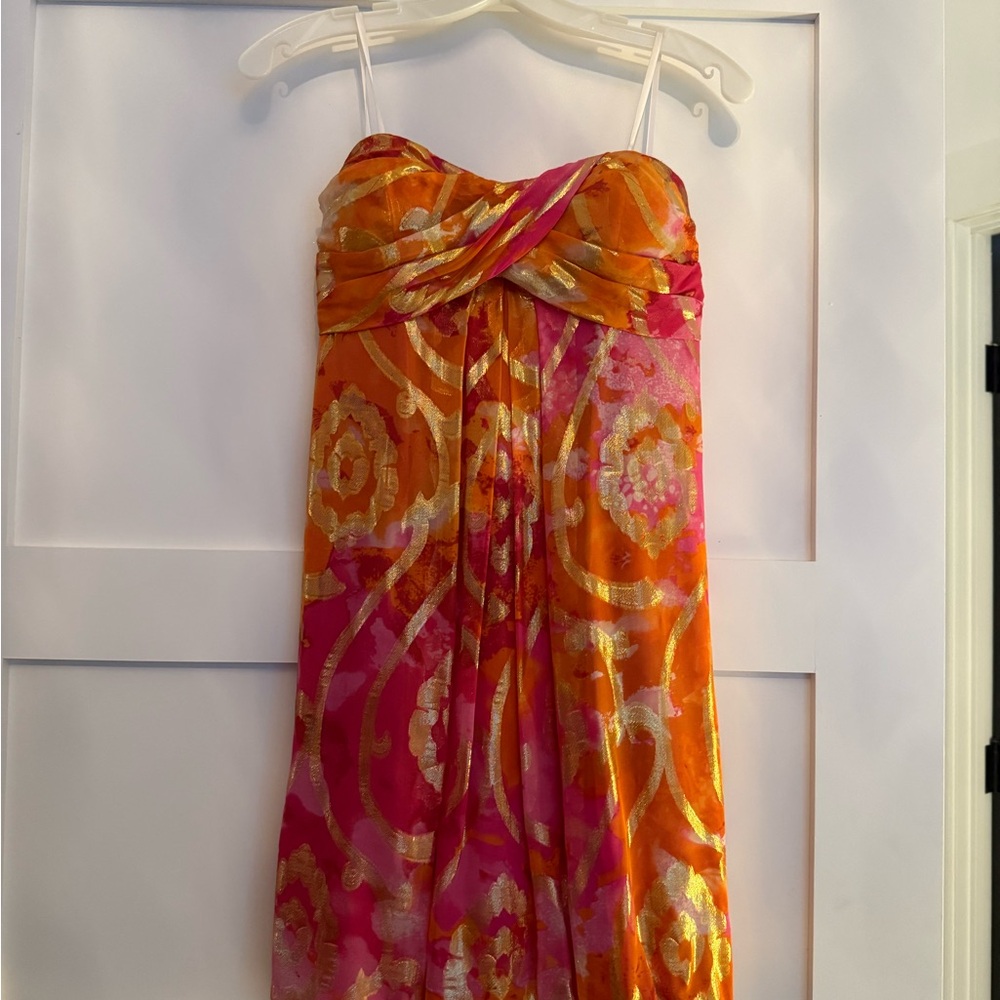 Vibrant Orange and Pink Strapless Dress